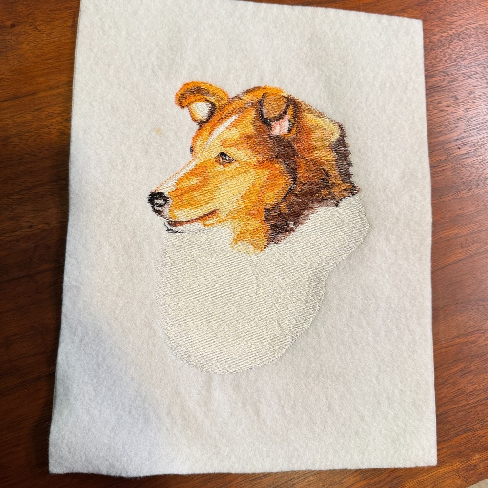 Vintage Sheltie Dog Breed Head Portrait Sew On Handmade Brown Embroidery